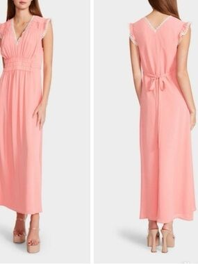 NWT Betsey Johnson Boudoir Crinkle Chiffon Maxi Dress - Flamingo Pink